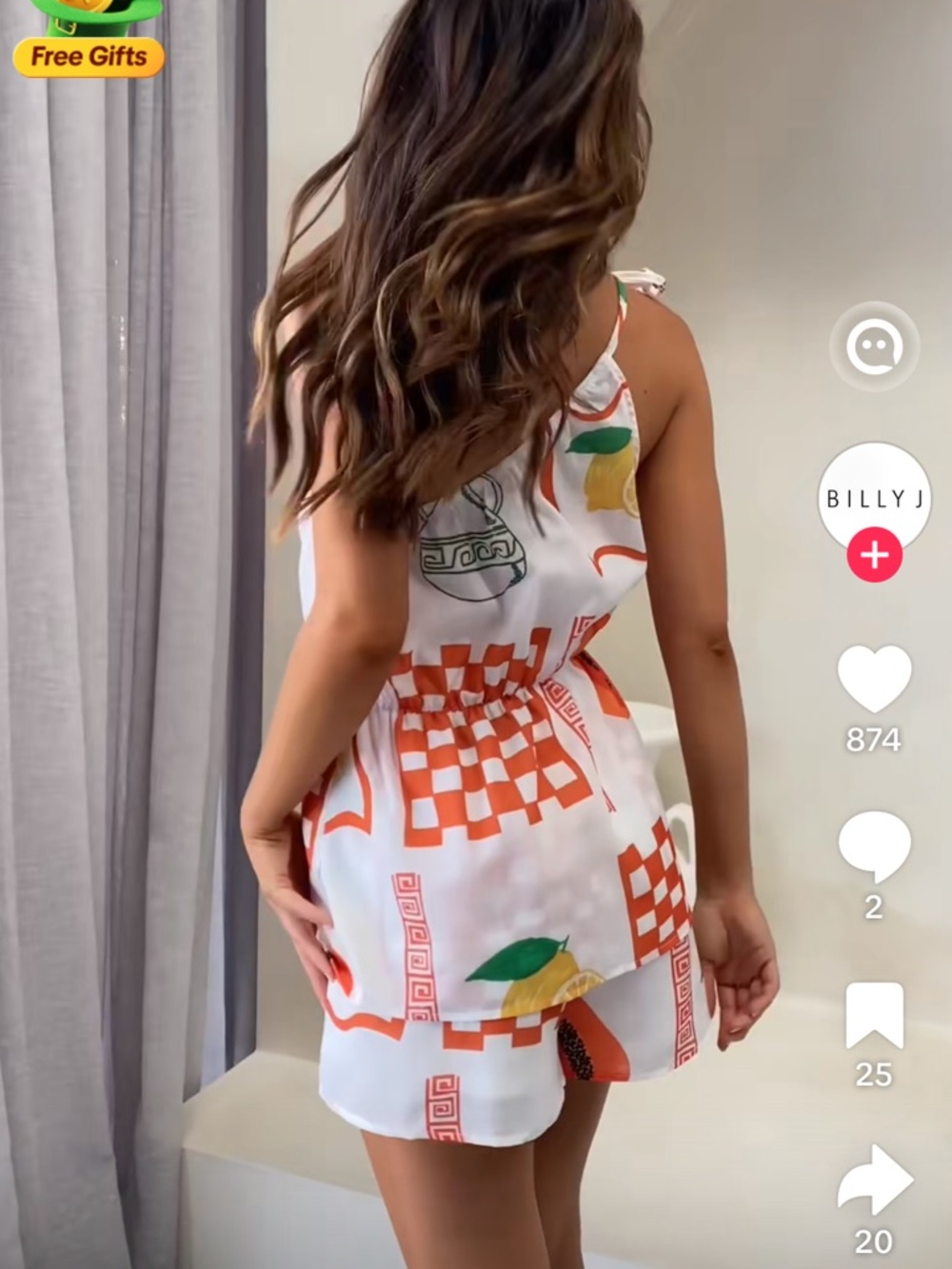 White Fruit-Print Two-Piece Cami & Shorts Set with Orange Papaya Motif - Picture 8 of 8